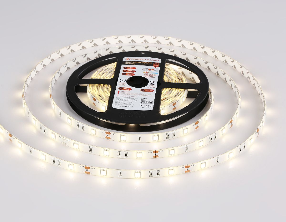 Светодиодная лента Ambrella Light LED Strip 12В 5050 7,2Вт/м 3000K 5м IP65 GS1901 в Санкт-Петербурге