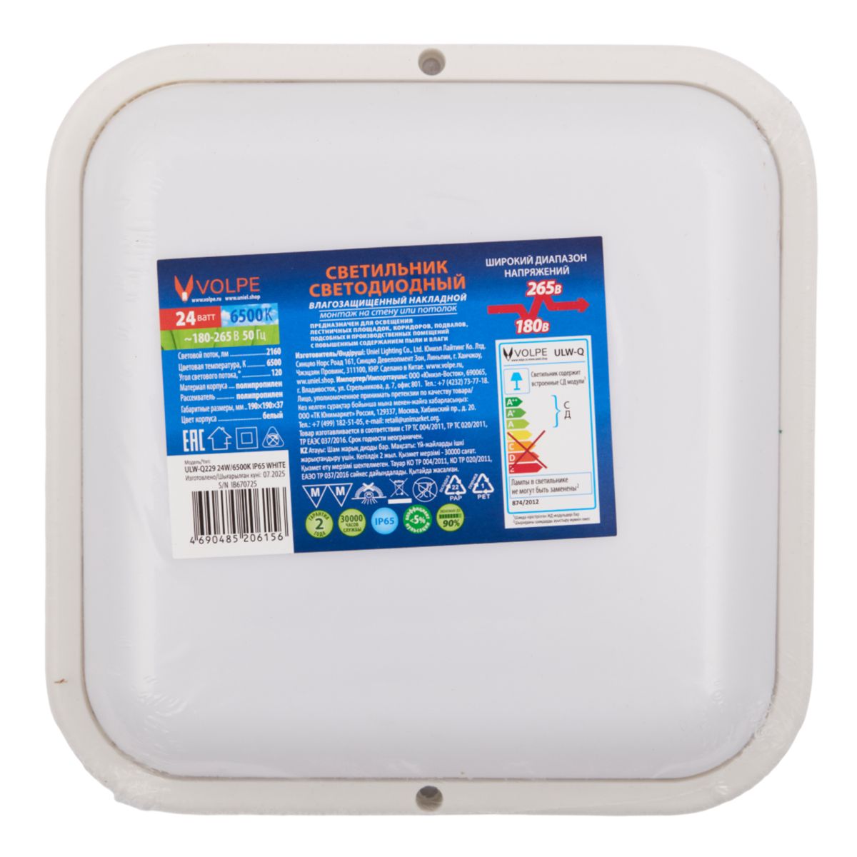 Накладной светильник влагозащищенный Volpe ULW-Q229 24W/6500K IP65 WHITE UL-00013193 в Санкт-Петербурге