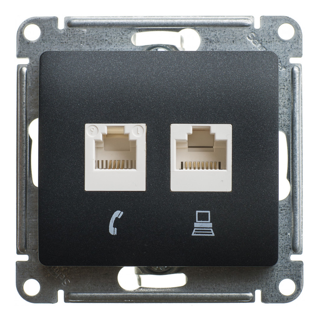 Розетка 2-ая компьютерная RJ45+RJ45, кат.5E Systeme Electric Glossa Антрацит GSL000785KK в Санкт-Петербурге