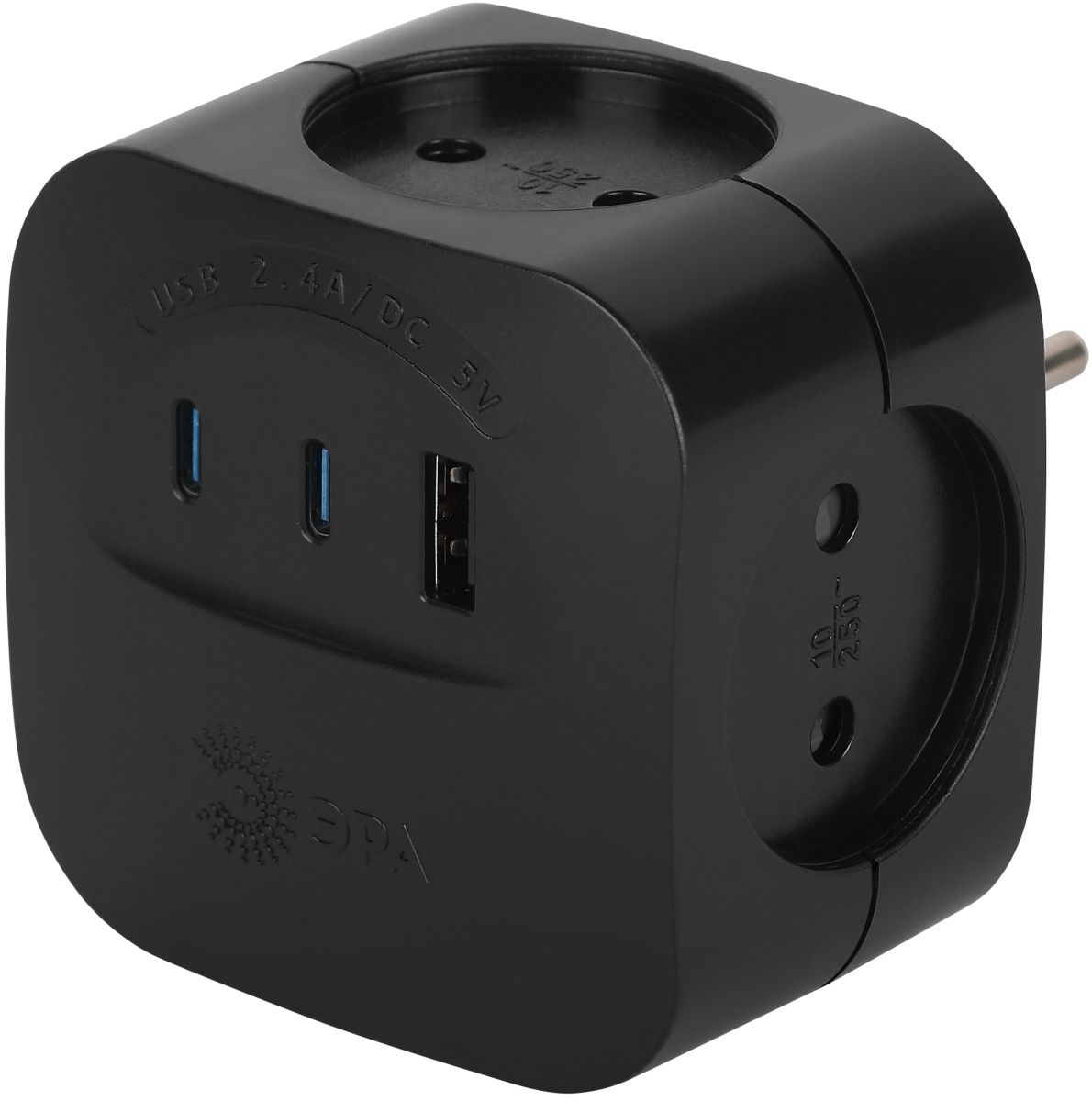 Разветвитель электрический ЭРА SP-4-3USBAC-B на 4 розетки + 3 USB A+C со шторками 10А черный Б0069084 в #REGION_NAME_DECLINE_PP#