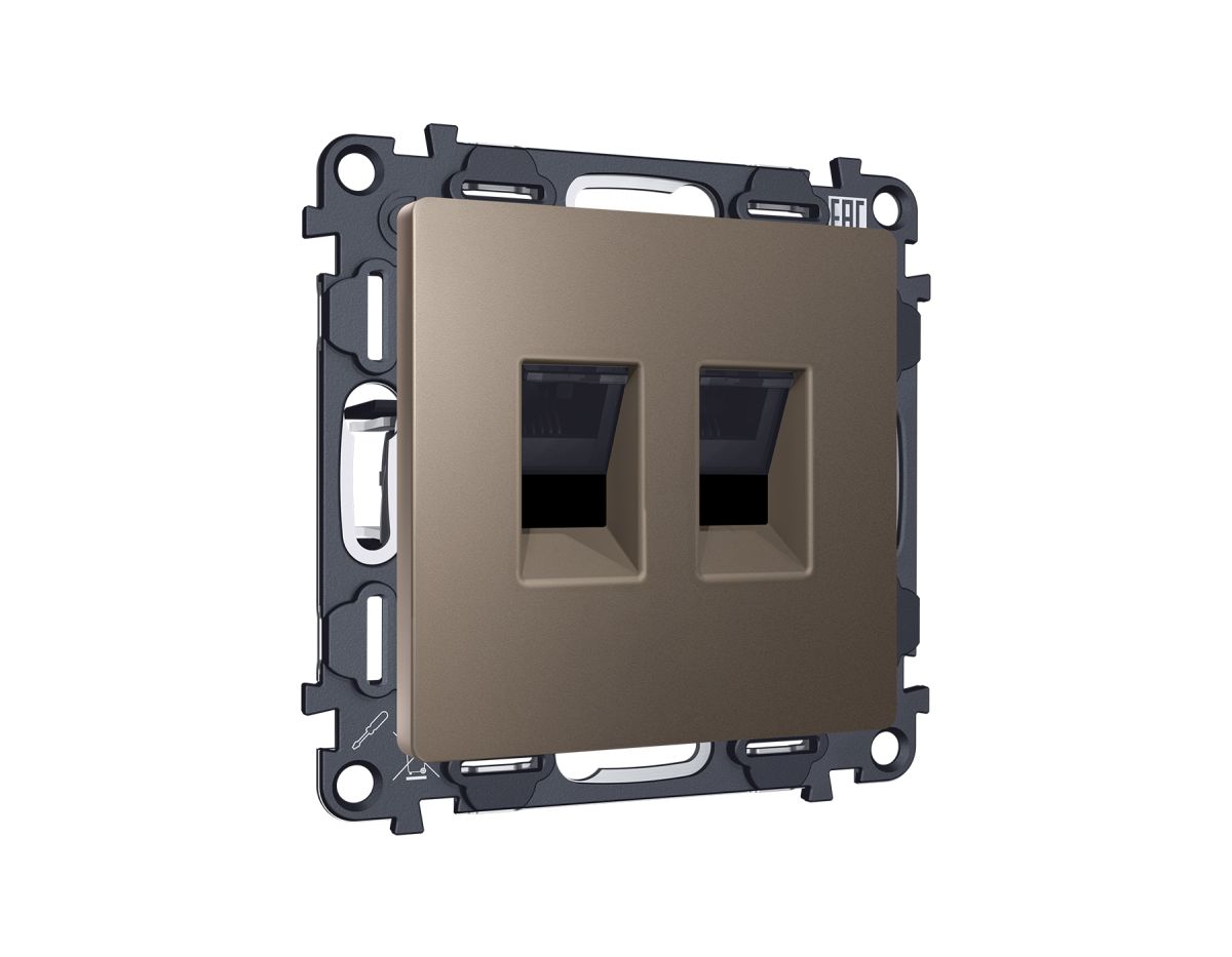 Комплект мех-ма компьютерной двойной розетки RJ-45 с автоматической защитной шторкой Alfa Темная бронза матовый Quant Ambrella Volt MA642110 (AP6421, VM189) в Санкт-Петербурге