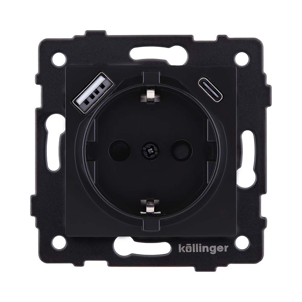 Розетка штепсельная SCHUKO 16A/250 В с USB A+C 20W, черный матовый Kollinger REA-004BM для Aspekt, Eleganz, Reflex в #REGION_NAME_DECLINE_PP#