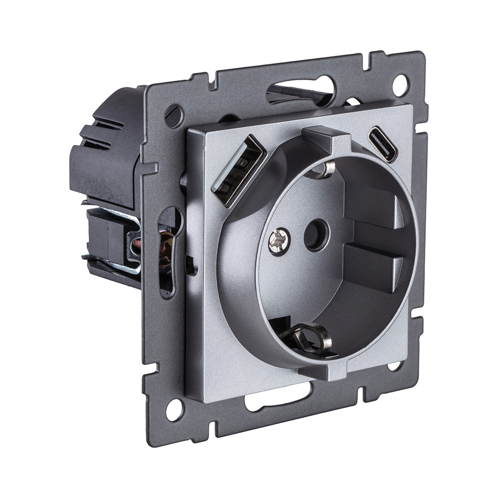 Розетка штепсельная SCHUKO 16A/250 В с USB A+C 20W, серый Kollinger REA-004GY для Aspekt, Eleganz, Reflex в #REGION_NAME_DECLINE_PP#