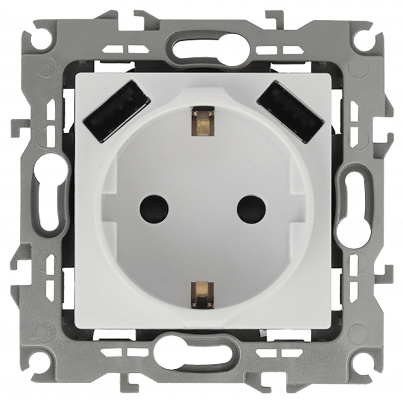 Розетка Эра Elegance 2P+E 16A-250В с защитной шторкой и 2xUSB 5В-3А 14-4109-01 Б0047867 в Санкт-Петербурге