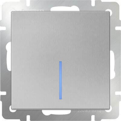 Выключатель Werkel одноклавишный с подсветкой серебряный WL06-SW-1G-LED 4690389053856 в Санкт-Петербурге