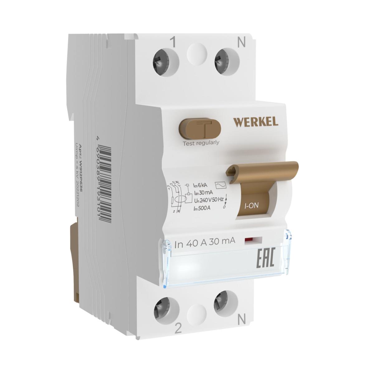 Устройство защитного отключения 1P+N 40 A 30 mА АС 6 kА Werkel W912P406 4690389193101 a062443 в Санкт-Петербурге