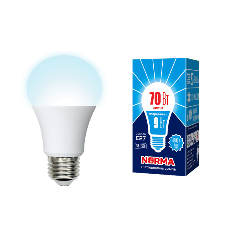 Лампа светодиодная Volpe Norma LED-A60-9W/4000K/E27/FR/NR картон UL-00005623 в Санкт-Петербурге