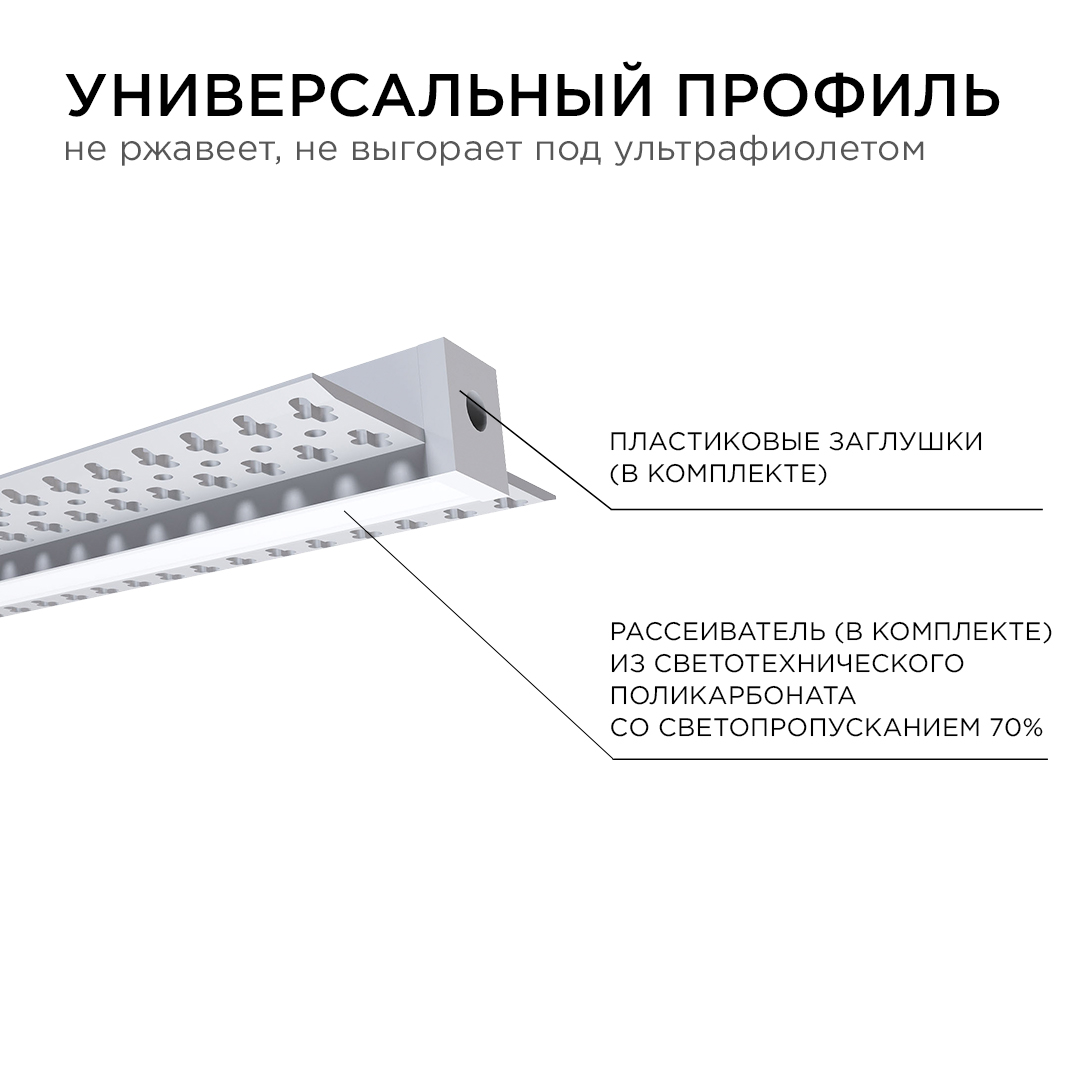 Профиль под штукатурку Apeyron ширина ленты до 12мм (рассеиватель, заглушки - 2шт) 08-48 в Санкт-Петербурге