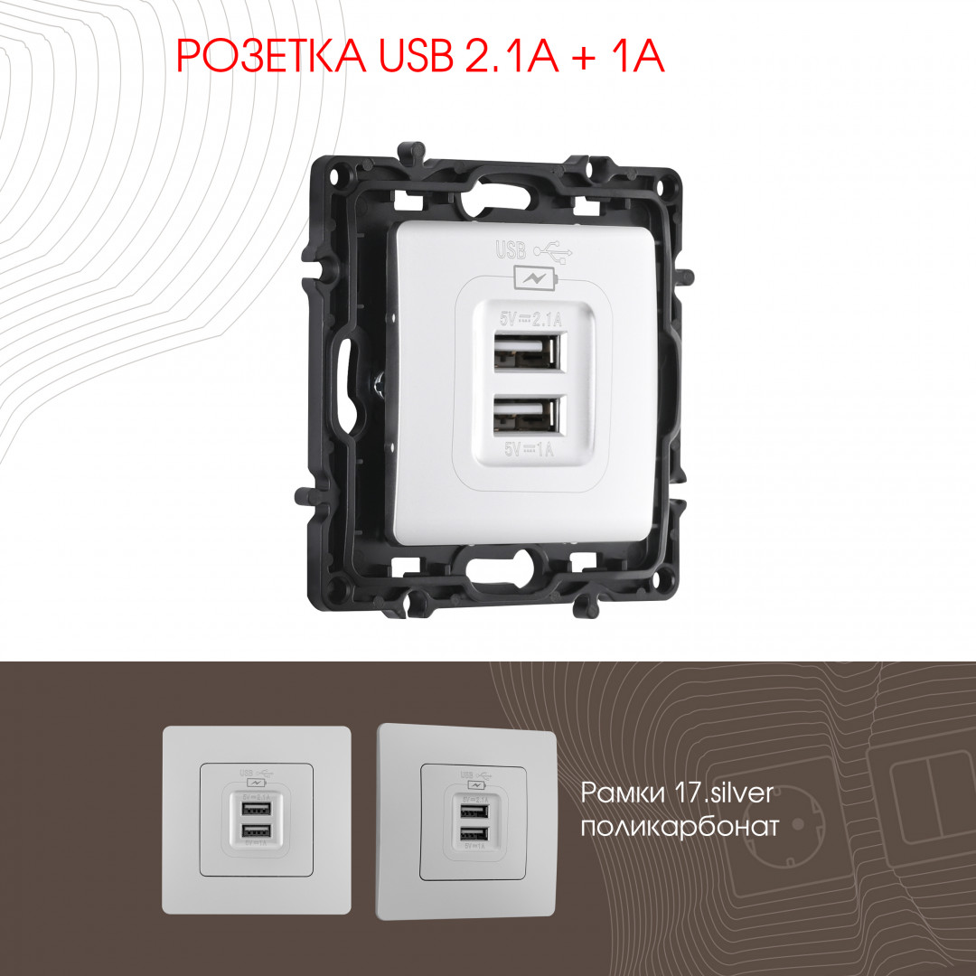 Розетка USB 2.1А+1А Arte Milano 217.46-1.silver в Санкт-Петербурге