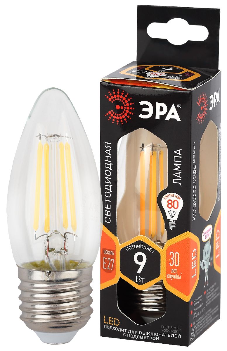 Лампа светодиодная Эра E27 9W 2700K F-LED B35-9w-827-E27 Б0046993 в Санкт-Петербурге