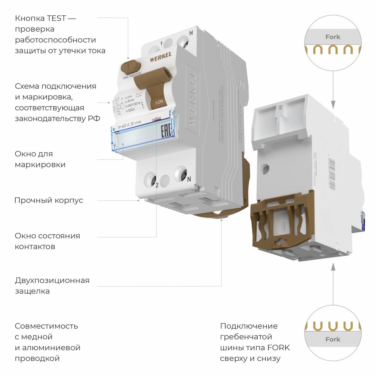 Устройство защитного отключения 1P+N 25 A 30 mА АС 6 kА Werkel W912P256 4690389193088 a062442 в Санкт-Петербурге