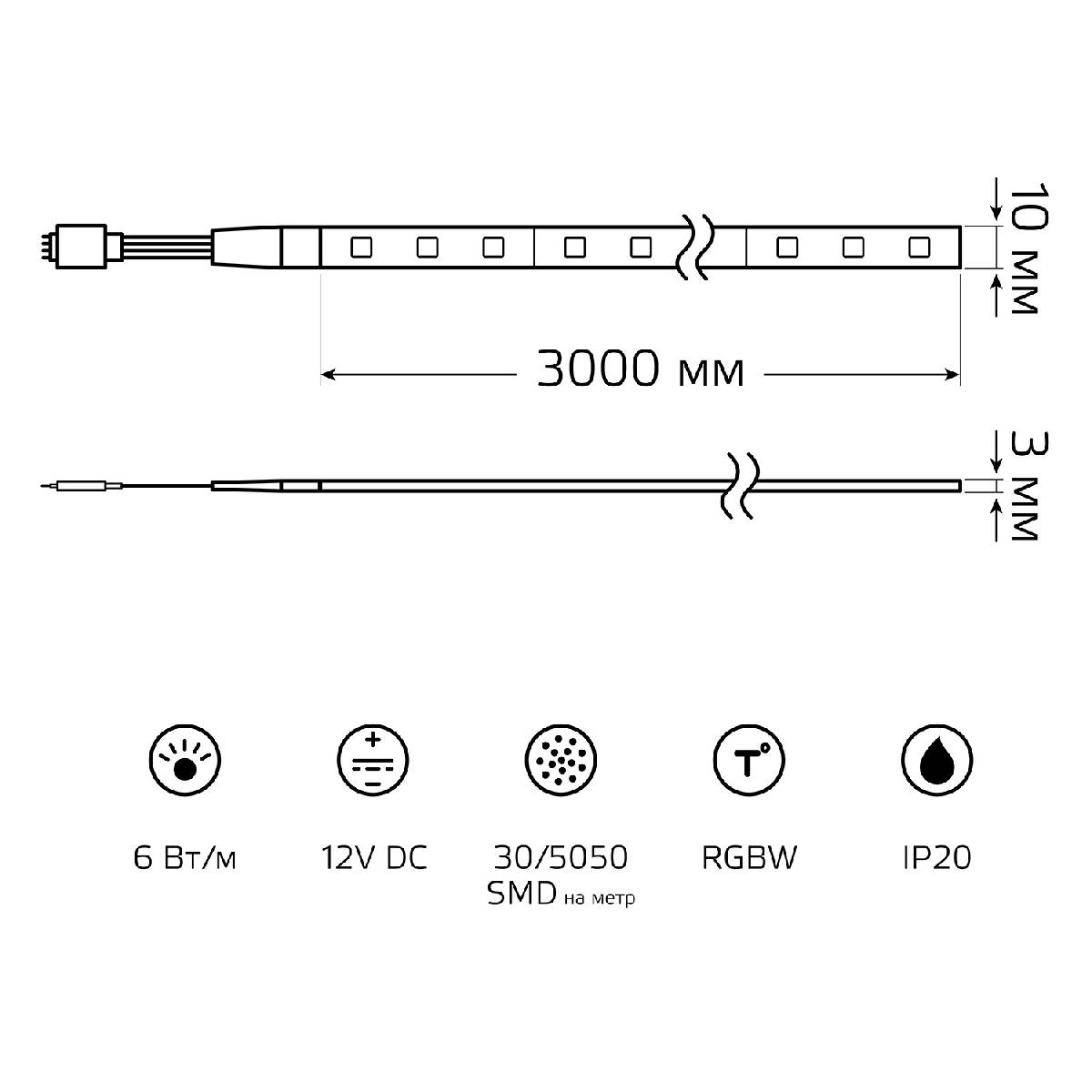 Светодиодная лента Gauss Basic 12В 5050 6Вт/м RGBW 3м IP20 BT010 в Санкт-Петербурге