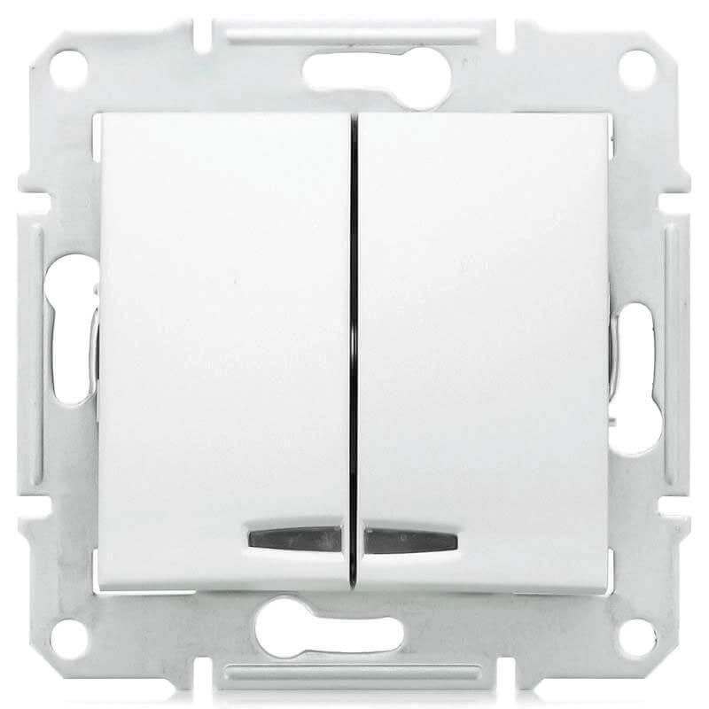 Выключатель двухклавишный с синей подсветкой Schneider Electric Sedna 10A 250V SDN0300321 в Санкт-Петербурге