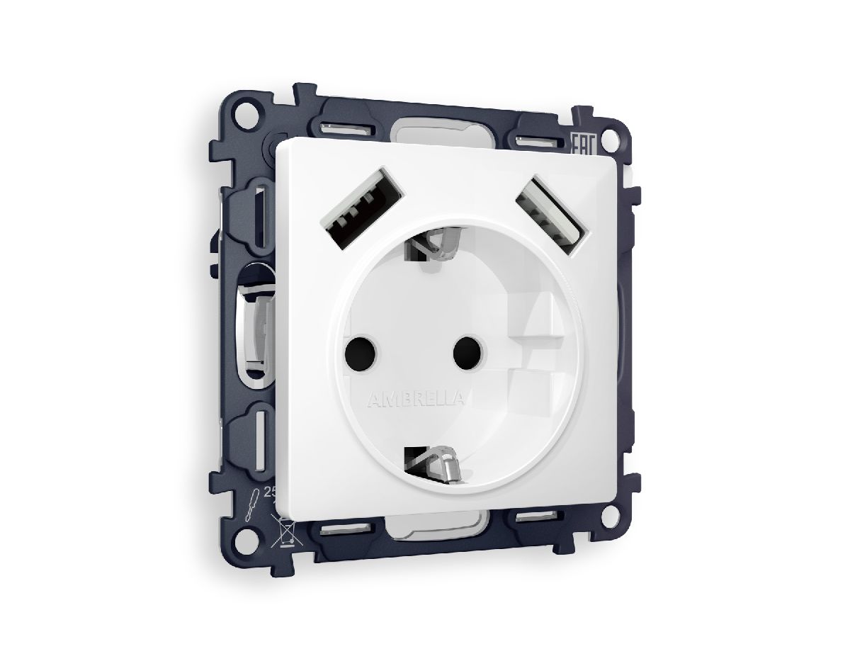 Комплект механизма розетки 2USB A+A 18W (быстрая зарядка) с/з Ambrella Volt Alfa MA109010 в #REGION_NAME_DECLINE_PP#