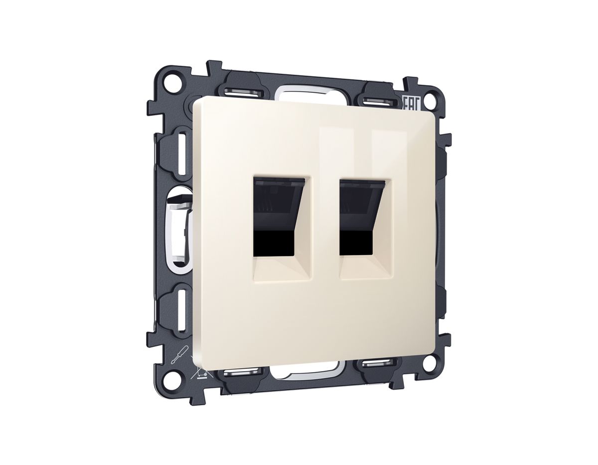 Комплект механизма компьютерной двойной розетки RJ-45 с автоматической защитной шторкой Alfa Бежевый глянец Quant Ambrella Volt MA312110 (AP3121, VM189) в #REGION_NAME_DECLINE_PP#