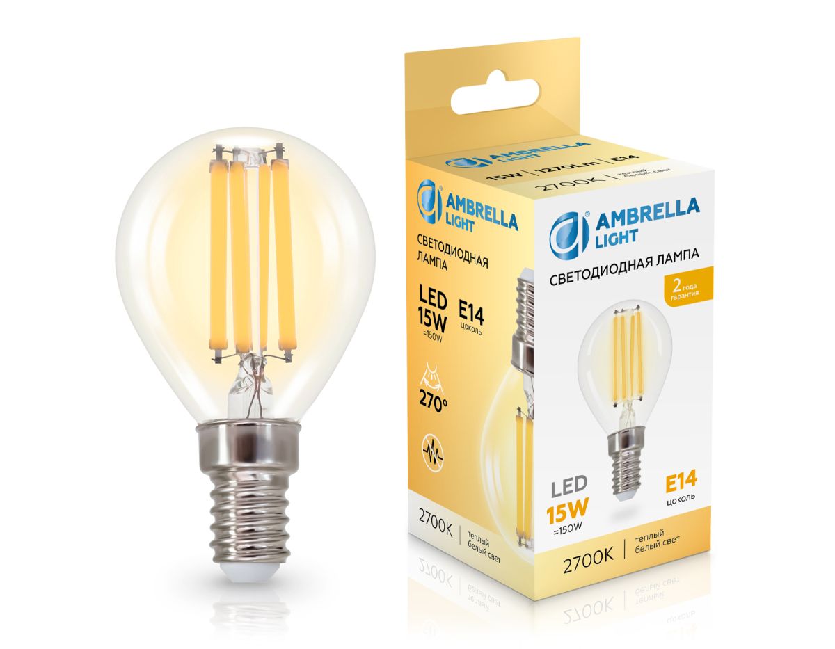 Филаментная светодиодная лампа Ambrella Light Bulbing E14 15W 2700K шар 451533 в Санкт-Петербурге