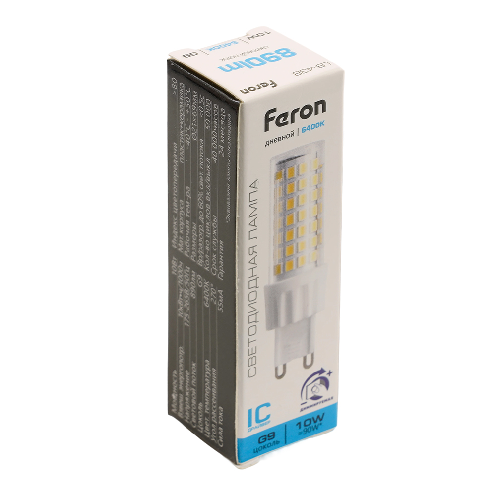 Лампа светодиодная диммируемая Feron LB-438 G9 10W 6400K 51743 в Санкт-Петербурге