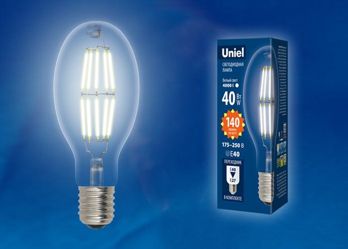 Лампа светодиодная филаментная (UL-00003761) Uniel E40 30W 6500K прозрачная LED-ED90-30W/DW/E40/CL GLP05TR в Санкт-Петербурге