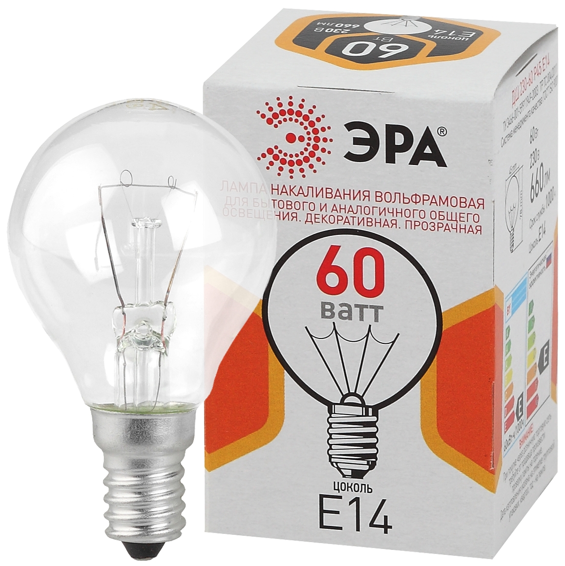 Лампа накаливания Эра E14 60W ДШ 60-230-E14-CL Б0039138 в Санкт-Петербурге