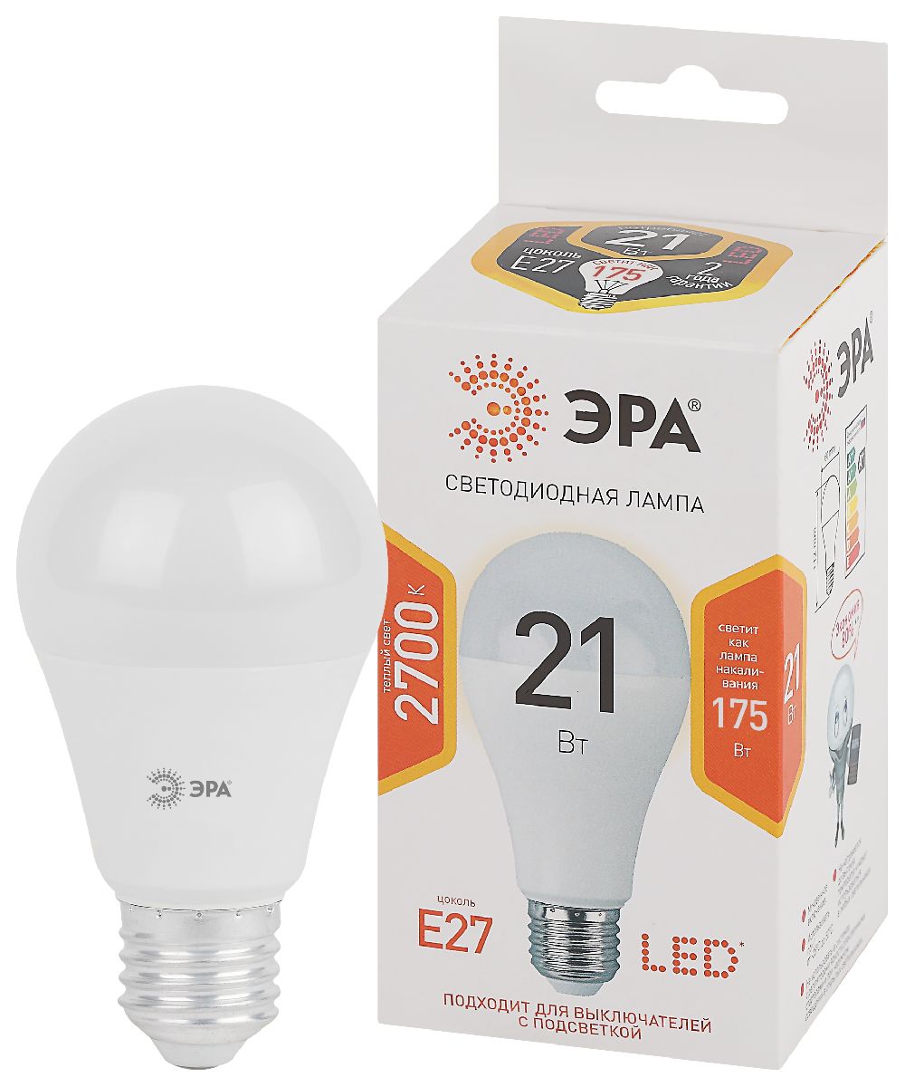 Лампа светодиодная Эра E27 21W 2700K LED A65-21W-827-E27 Б0035331 в Санкт-Петербурге