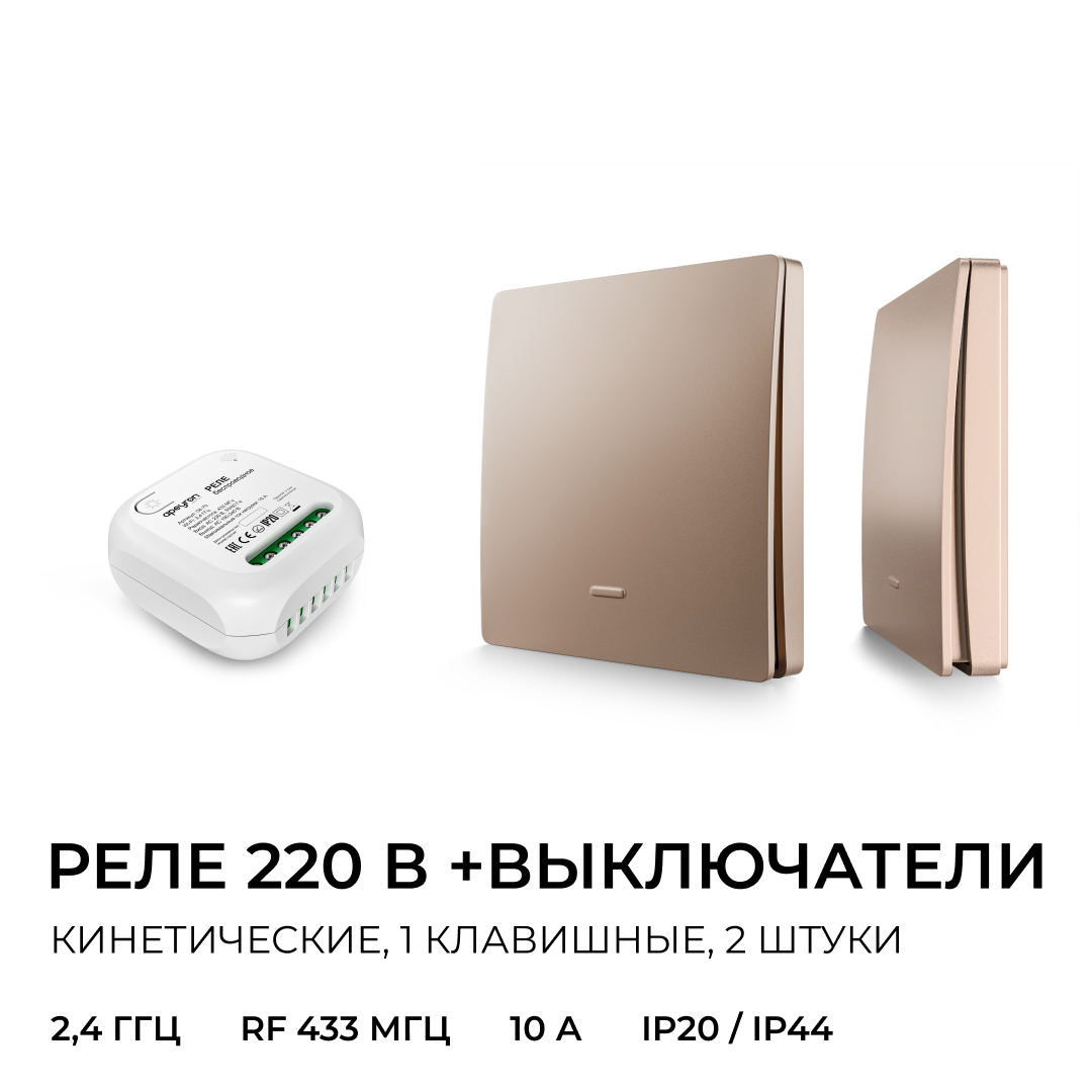 Реле с кинетическими выключателями, IP44, Wi-Fi 2,4 ГГц, Smart, 2выкл., 1 реле. беж. Apeyron 04-84 в Санкт-Петербурге