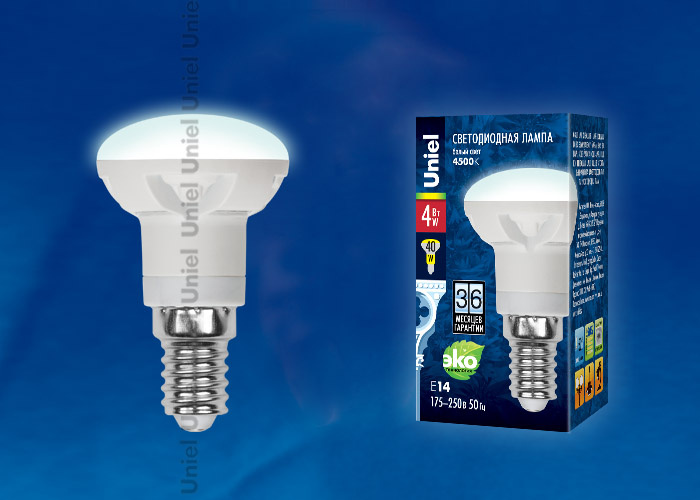Лампа светодиодная рефлекторная (UL-00000940) Uniel E14 4W 4500K матовая LED-R39-4W/NW/E14/FR PLP01WH в Санкт-Петербурге