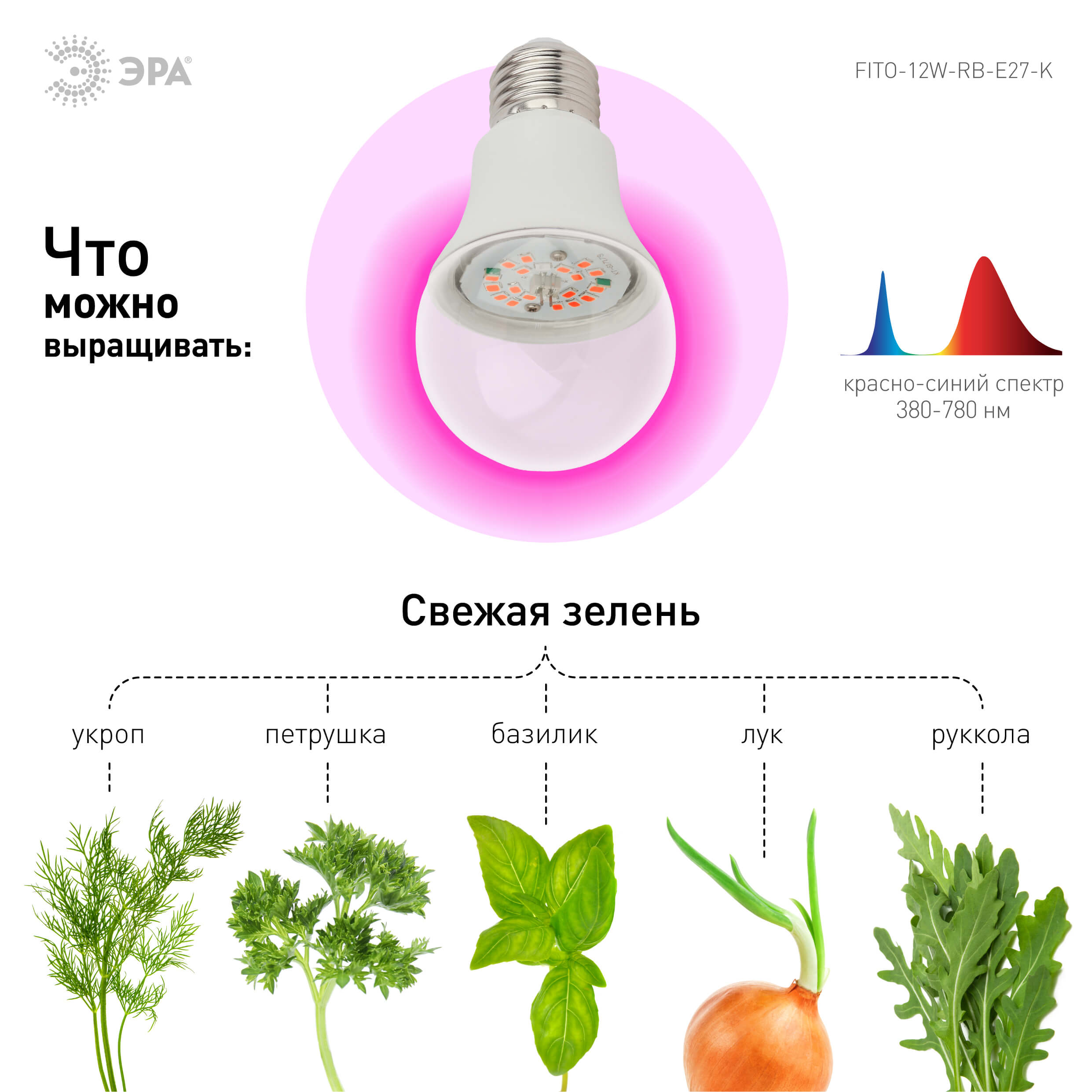 Фитолампа для растений светодиодная ЭРА E27 12W 1310K FITO-12W-RB-E27-K Б0039070 в Санкт-Петербурге