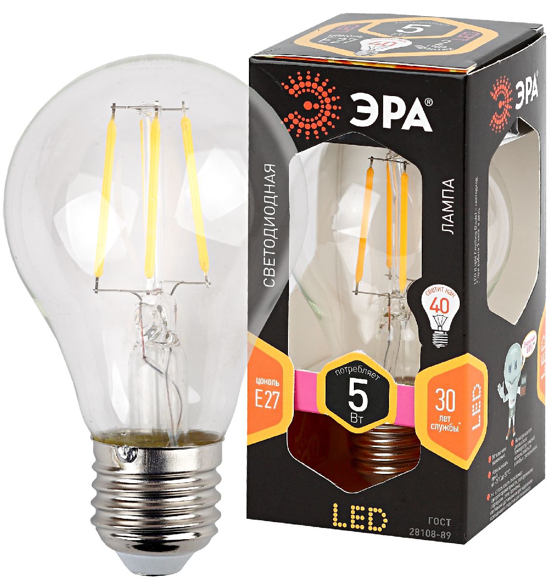 Лампа светодиодная Эра E27 5W 2700K F-LED A60-5W-827-E27 Б0019010 в Санкт-Петербурге