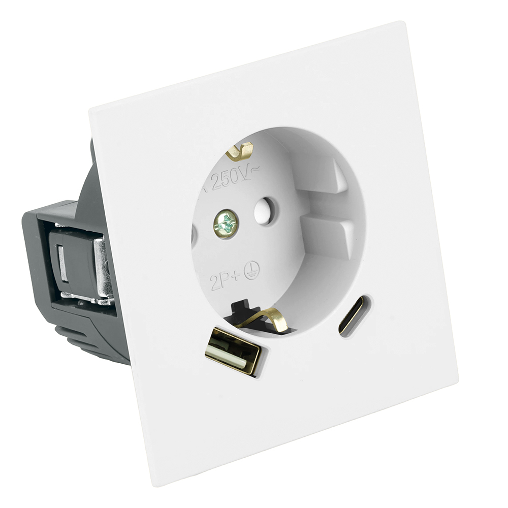 Розетка 1-местная 16А + USB + Type C (механизм) Stekker 250В 20W Мия RST16-3119-01 50438 в #REGION_NAME_DECLINE_PP#