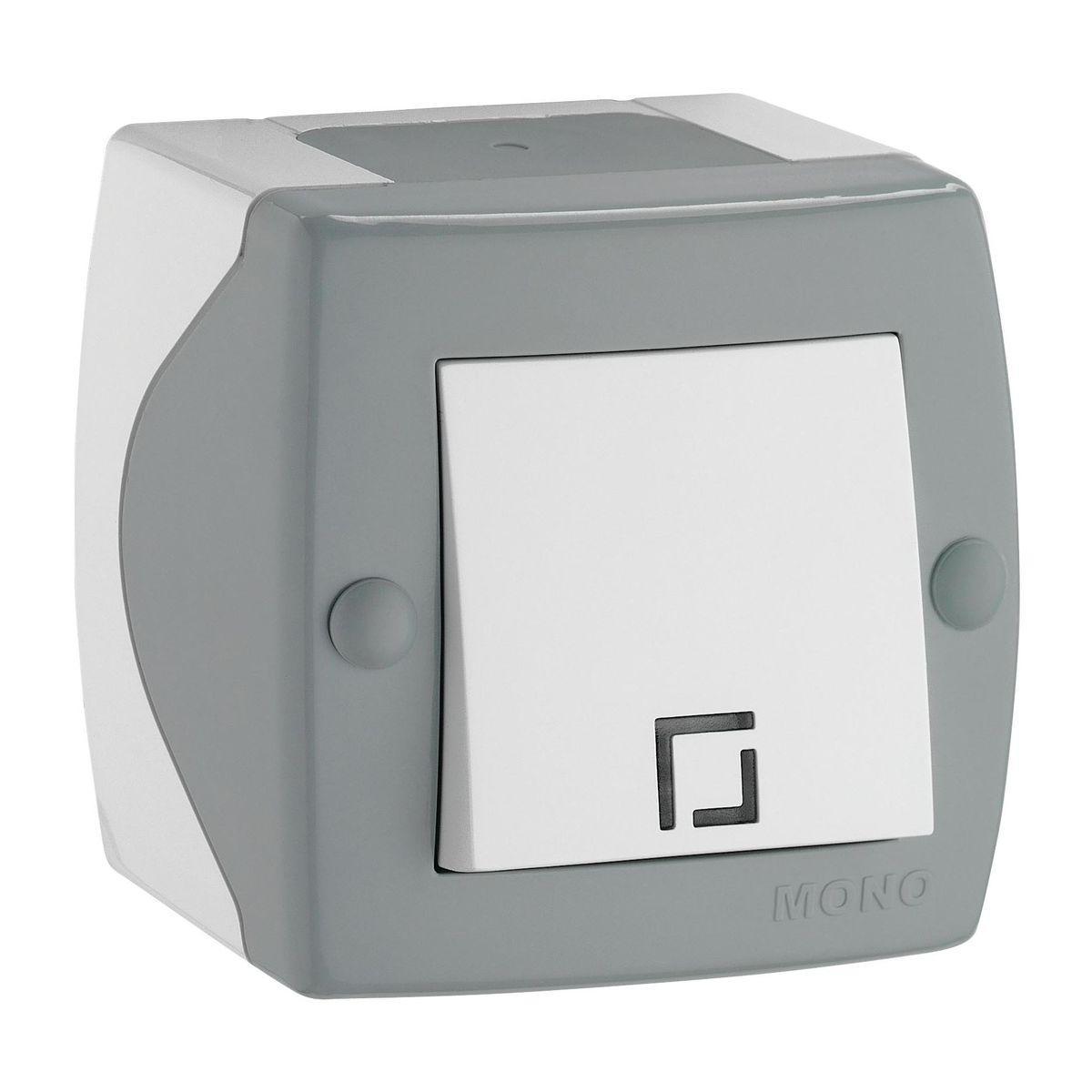 Выключатель одноклавишный Mono Electric Octans IP20 10А 250В бело-серый 104-020001-100 в Санкт-Петербурге