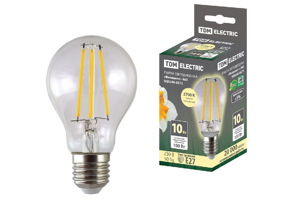 Лампа светодиодная филаментная TDM Electric E27 10W 2700K прозрачная SQ0340-0273 в Санкт-Петербурге