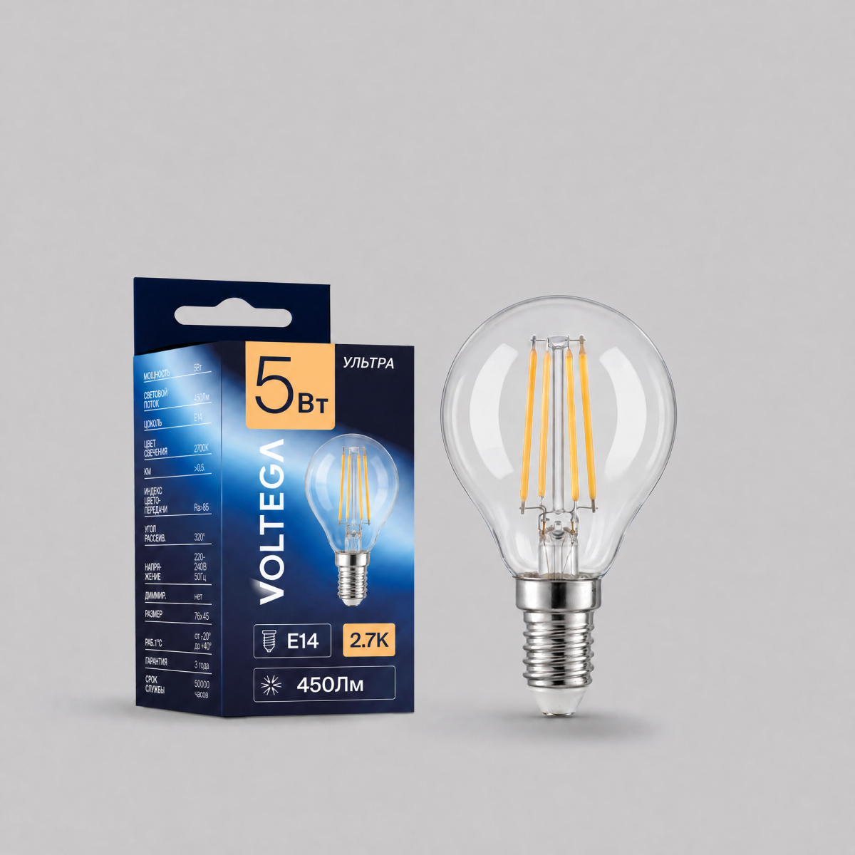 Светодиодная филаментная лампа Voltega Ультра Филамент Шар 5Вт 2700K E14 3176 в Санкт-Петербурге