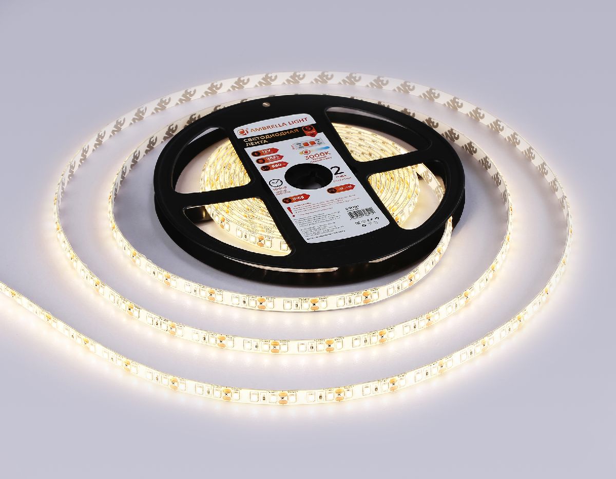 Светодиодная лента Ambrella Light LED Strip 12В 2835 9,6Вт/м 3000K 5м IP65 GS1201 в Санкт-Петербурге