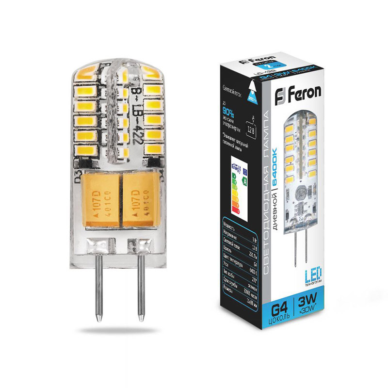 Лампа светодиодная Feron G4 3W 6400K Прямосторонняя Матовая LB-422 25533 в Санкт-Петербурге