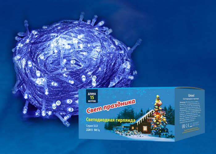 Светодиодная гирлянда (UL-00005255) Uniel 220V синий ULD-S1500-100/DTA Blue IP20 в Санкт-Петербурге