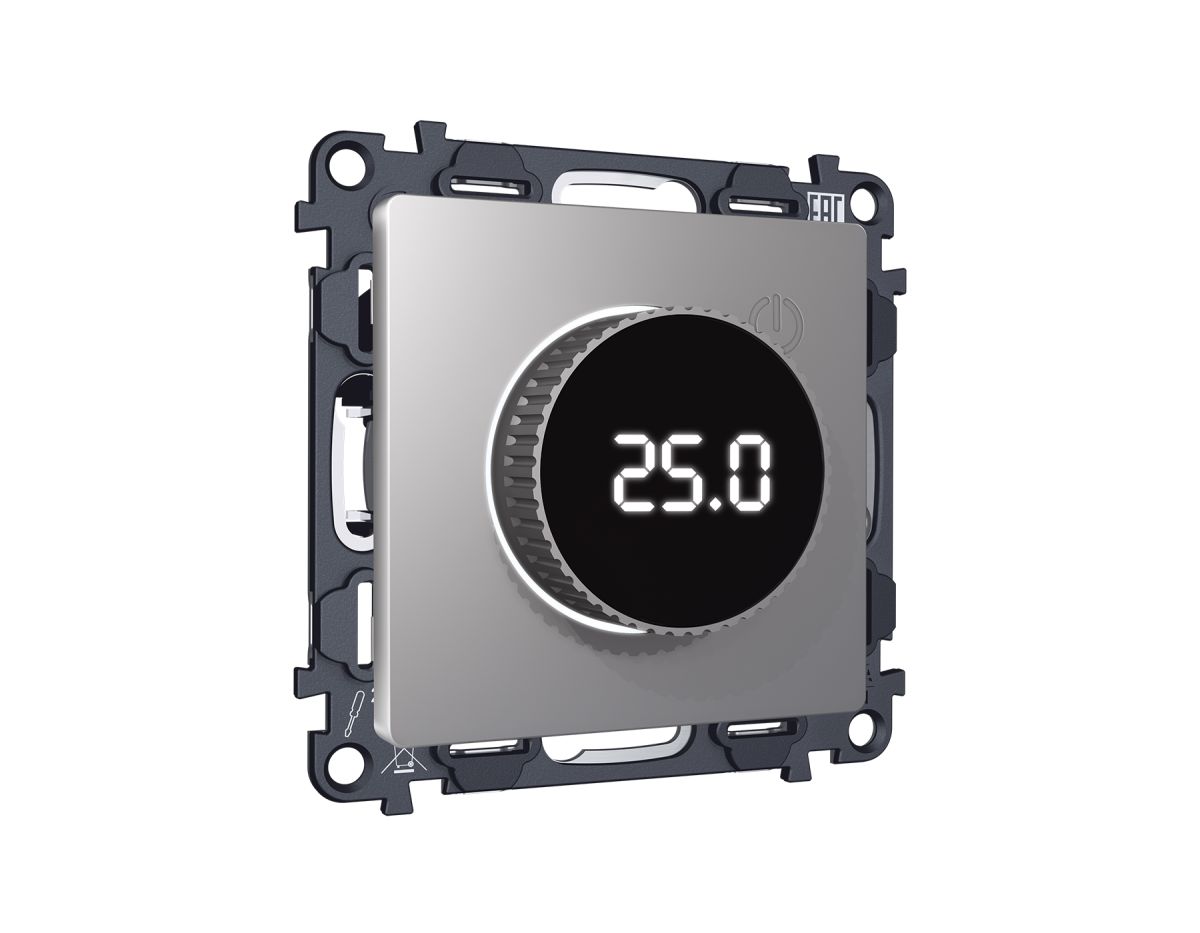 Комплект механизма терморегулятора с цифровым дисплеем с подсветкой и датчиком для теплого пола Alfa Сталь матовый Quant Ambrella Volt MA505810 (AP5058, VM1385) в Санкт-Петербурге
