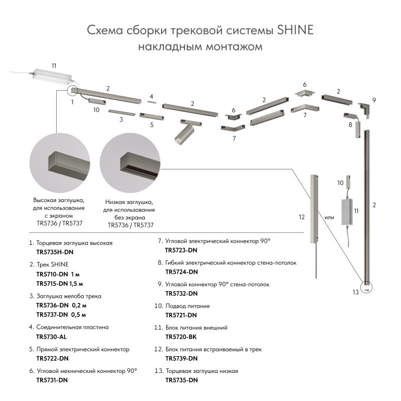 Шинопровод магнитный накладной/подвесной Denkirs Shine Base TR5716-DN в Санкт-Петербурге