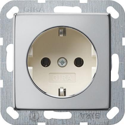 Розетка Gira System 55 Schuko с/з 16A 250V безвинтовой зажим хром/кремовый 0188615 в Санкт-Петербурге