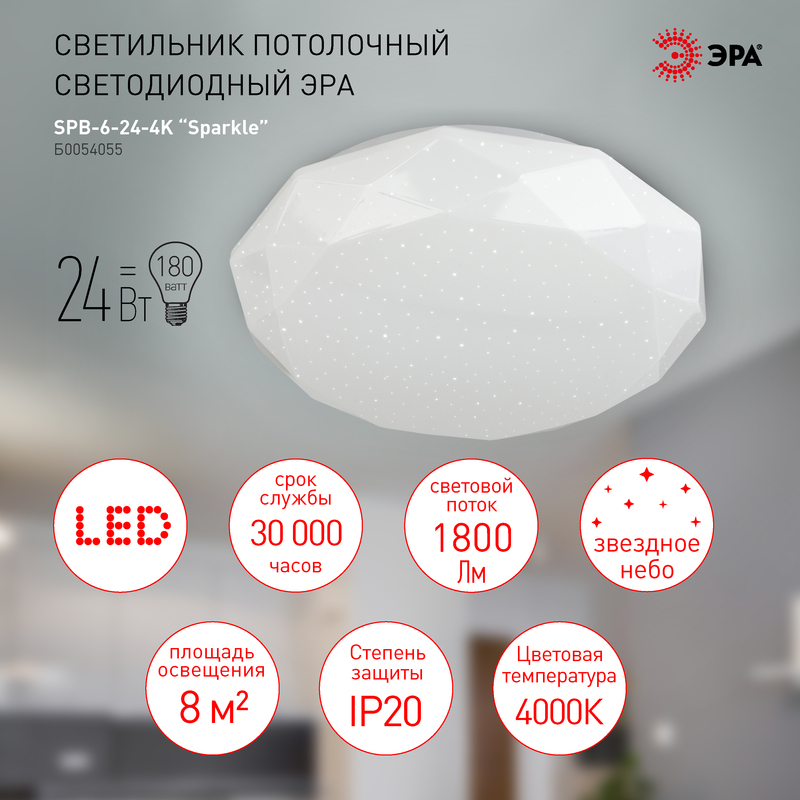 Потолочный светильник Эра SPB-6-24-4K Sparkle Б0054055 в Санкт-Петербурге