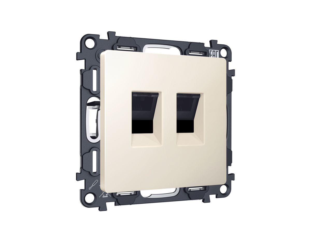 Комплект механизма компьютерной двойной розетки RJ-45 с автоматической защитной шторкой Alfa Бежевый матовый Quant Ambrella Volt MA332110 (AP3321, VM189) в #REGION_NAME_DECLINE_PP#