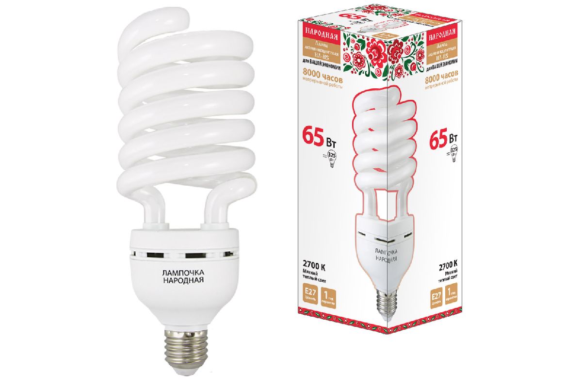 Лампа люминесцентная TDM Electric Народная E27 65W 2700K матовая SQ0347-0040 в #REGION_NAME_DECLINE_PP#