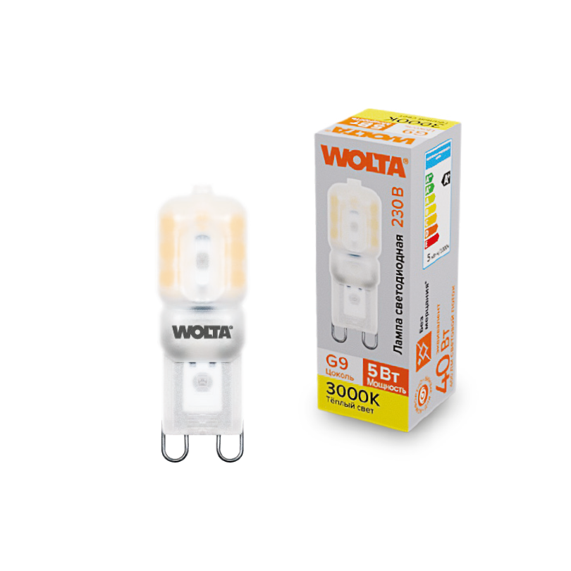 Светодиодная лампа WOLTA 5Вт 3000K G9 матовая WSTD-JCD-5W3KG9-P в Санкт-Петербурге
