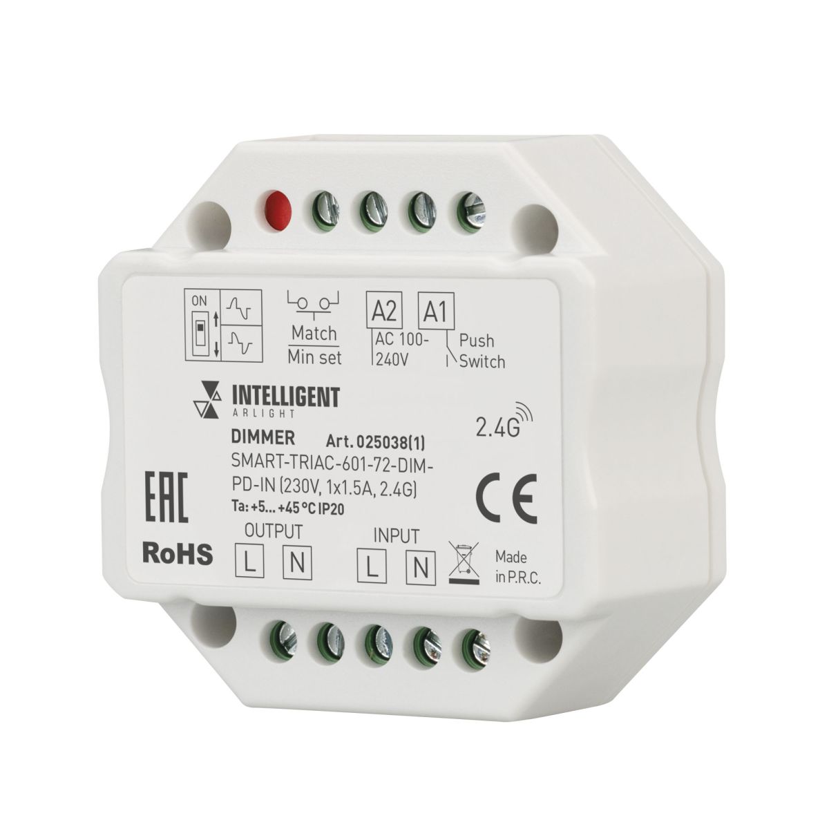 Диммер Arlight SMART-TRIAC-601-72-DIM-PD-IN (230V, 1x1.5A, 2.4G) (IARL, IP20 Пластик) 025038(1) в #REGION_NAME_DECLINE_PP#