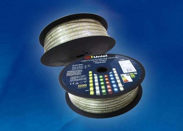 Светодиодная влагозащищенная лента (UL-00000858) Uniel 8W/m 60LED/m 2835SMD белый 50M ULS-2835-60LED/m-10mm-IP67-220V-8W/m-50M-W в Санкт-Петербурге
