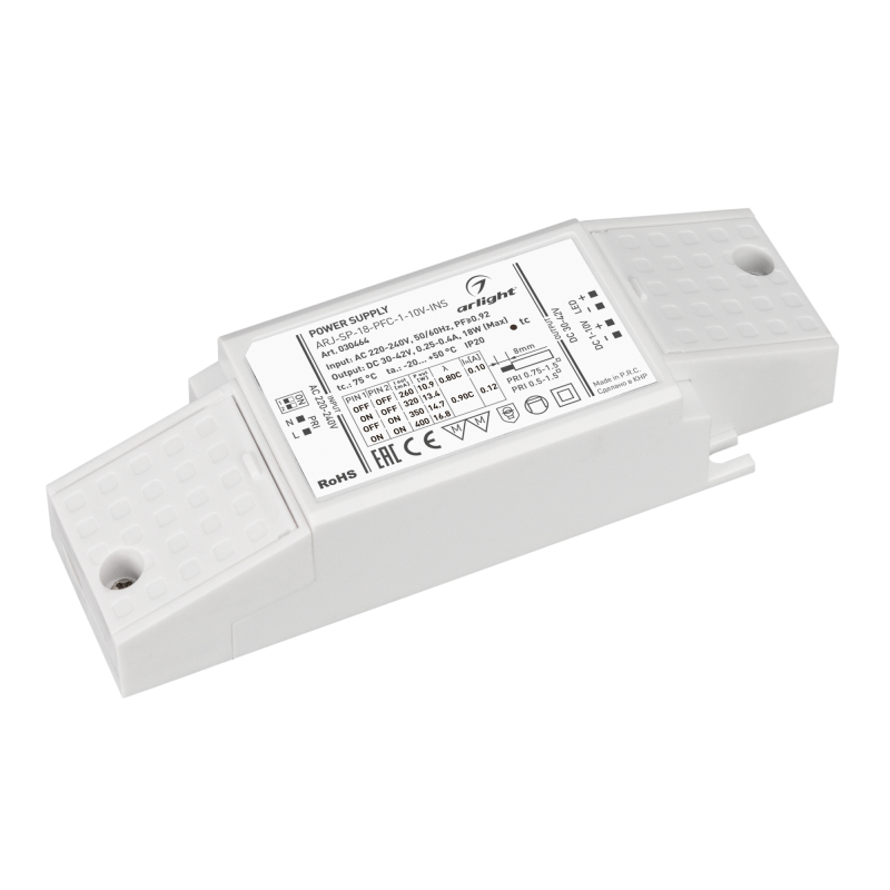 Блок питания Arlight ARJ-SP-18-PFC-1-10V-INS (18W, 250-400mA) 030464 в Санкт-Петербурге