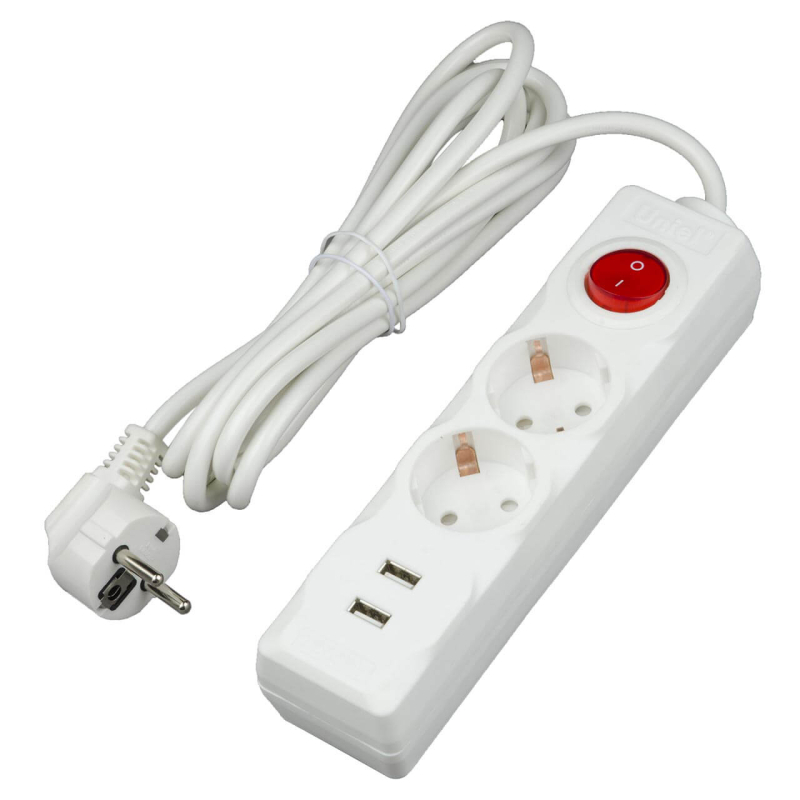 Удлинитель (UL-00006677) Uniel 2гн х 3м c/з Standard S-GCD2-3BU White в Санкт-Петербурге