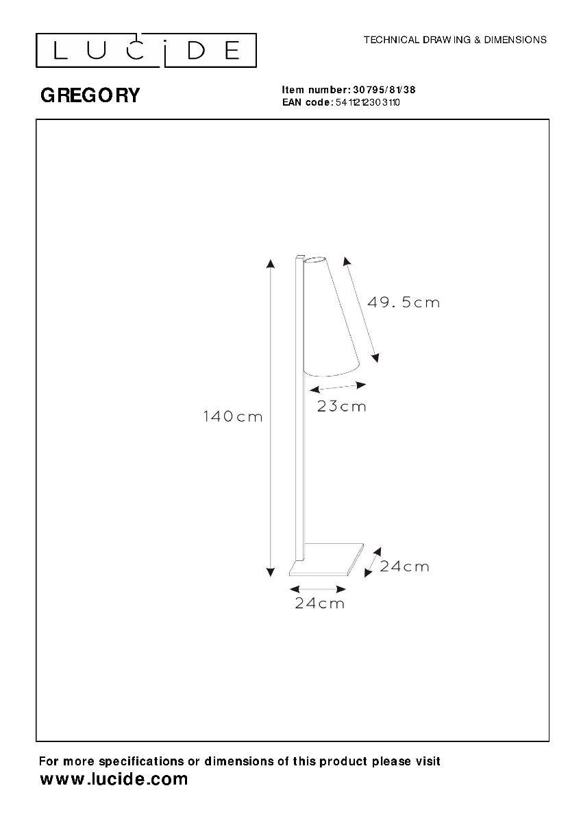 Торшер Lucide Gregory 30795/81/38 в #REGION_NAME_DECLINE_PP#