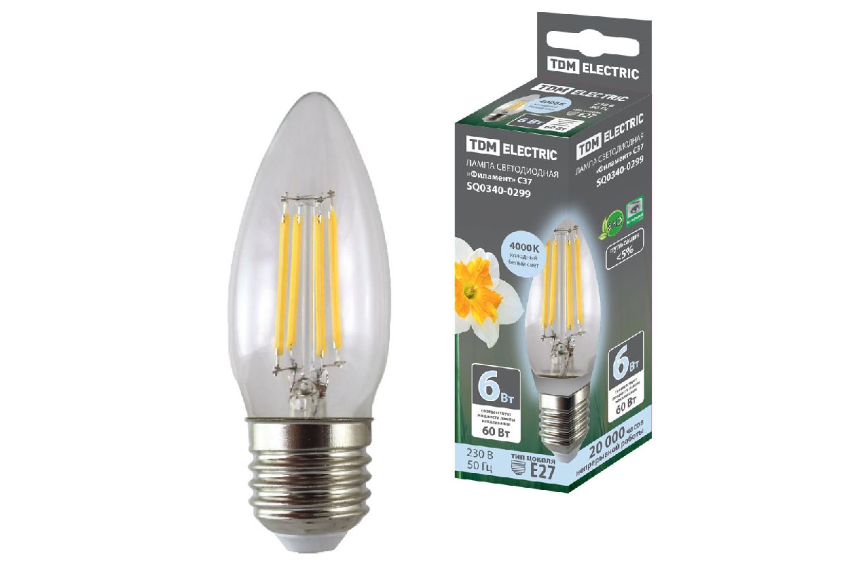 Лампа светодиодная филаментная TDM Electric E27 6W 4000K прозрачная SQ0340-0299 в Санкт-Петербурге