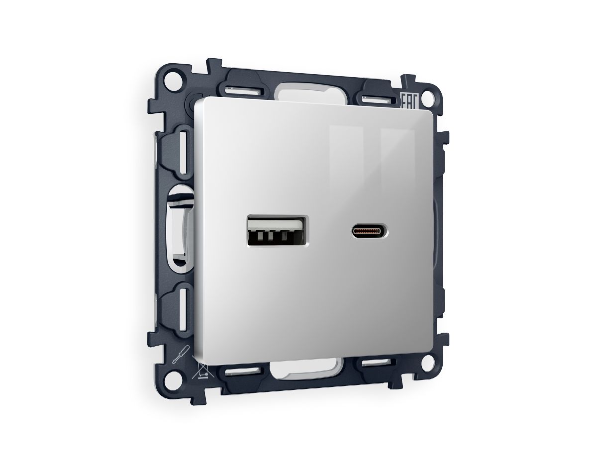 Комплект механизма розетки 2USB A+C 20W (быстрая зарядка) Ambrella Volt Alfa MA411010 в Санкт-Петербурге