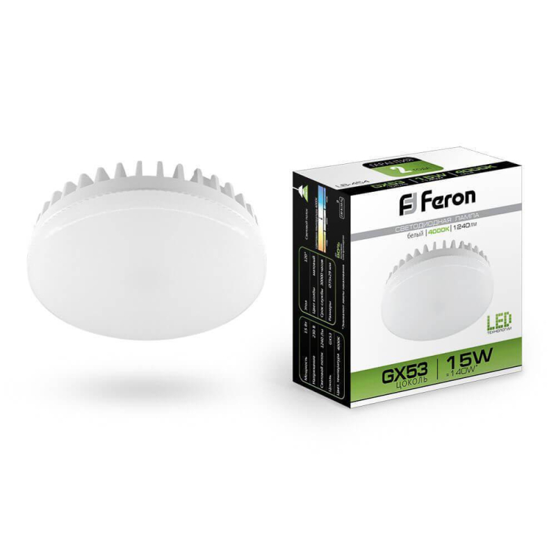 Лампа светодиодная Feron GX53 15W 4000K Таблетка Матовая LB-454 25836 в Санкт-Петербурге